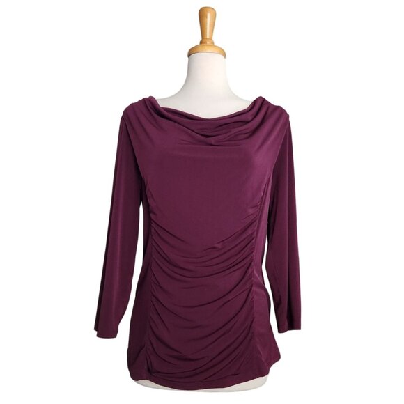 Dana Buchman Purple Runched Blouse Womens L 90s Basic - Picture 1 of 9